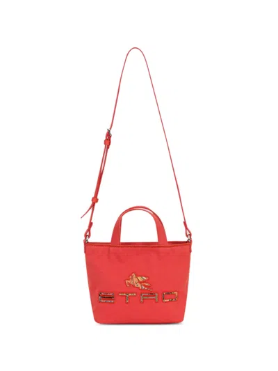 Etro Kids' Branded Patches Canvas Bucket Bag In Red
