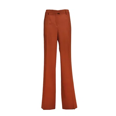 Etro Brick Virgin Wool Straight Pants With Jacquard Pattern In Red