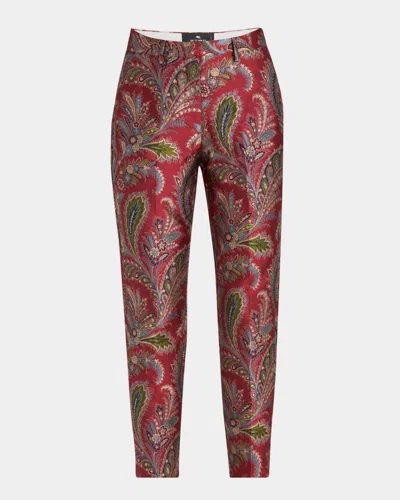 Etro Bristol Floral Brocade Straight-leg Crop Pants In Brown