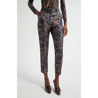 Etro Bristol Paisley Jacquard Crop Duchesse Satin Pants In Animal Print