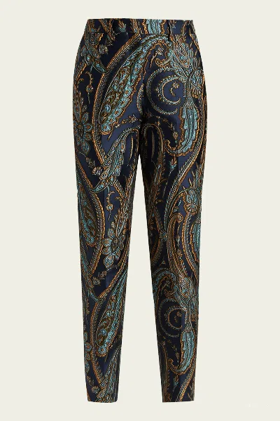 Etro Bristol Paisley Jacquard Trouser In Multicolor In Blue