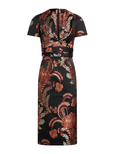 Etro Midi Dress In Multicolor Black Base
