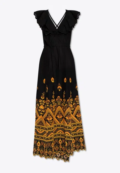Etro Broderie Anglaise Maxi Dress In Black