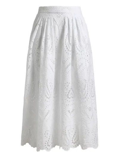 Etro Broderie-anglaise Midi Skirt In White