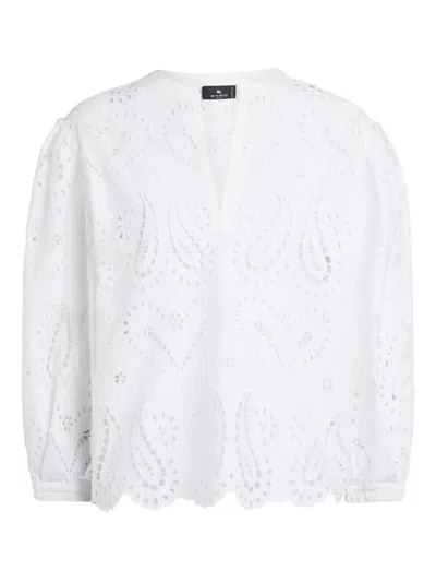 Etro Scalloped Broderie Anglaise Cotton-blend Poplin Blouse In White