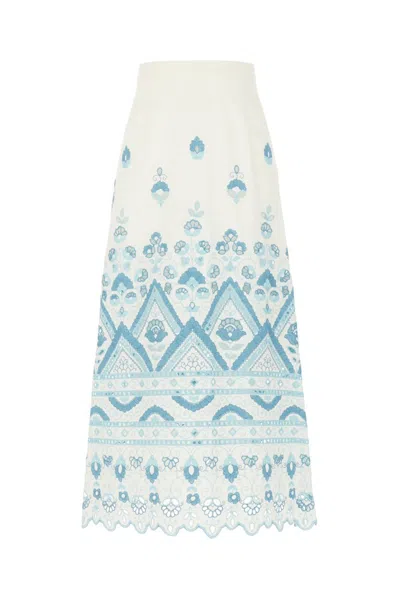 Etro Broderie Anglaise High Rise Midi Skirt In Multicolor