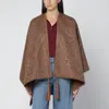 Etro Leather-trimmed Paisley-print Wool-blend Poncho In Brown