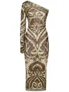 ETRO BROWN AND GREENSINGLE-SHOULDER LONG DRESS IN TECHNO FABRIC WOMAN