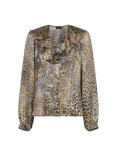 Etro Brown Animalier Paisley-pattern Silk Shirt