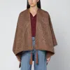 Etro Leather-trimmed Paisley-print Wool-blend Poncho In Brown