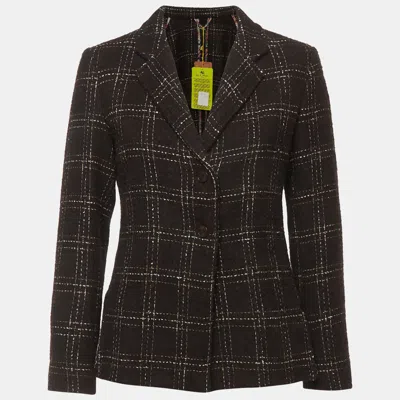 Pre-owned Etro Brown Checked Felt Wool Blend Single Breasted Blazer M