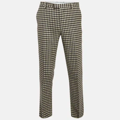 Pre-owned Etro Brown Checked Wool Straight Leg Trousers L
