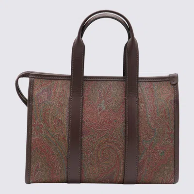 Etro Brown Cotton Arnica Top Handle Bag