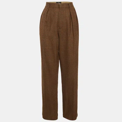 Pre-owned Etro Brown Houndstooth Wool Trousers M