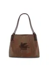 Etro Brown Leather Bag With Paisley Print And Internal Clutch