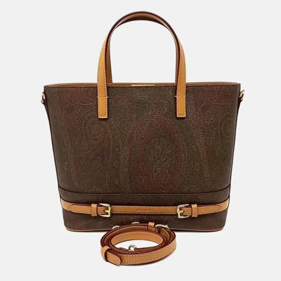 Pre-owned Etro Brown Leather Paisley Tote And Shoulder Bag