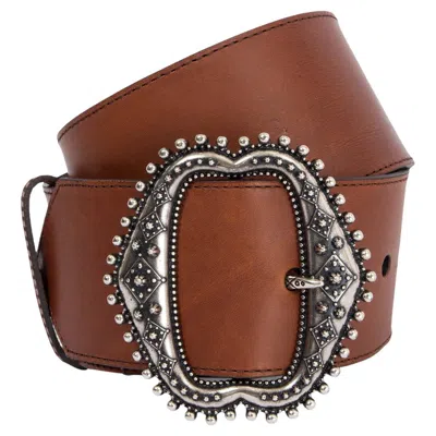 Pre-owned Etro Brown Leather Wide Western Waist Belt 80