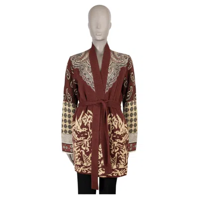 Pre-owned Etro Brown Linen 2021 Belted Paisle Jacquard Knit Jacket 42 M