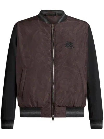 Etro Paisley Print Bomber Jacket With Panels In Brown