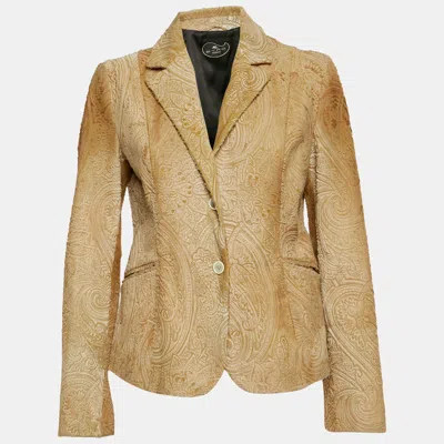 Pre-owned Etro Brown Paisley Fur Textured Leather Blazer M