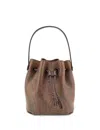 Etro Brown Paisley Jacquard Bucket Bag With Leather Trim
