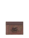 ETRO BROWN PAISLEY JACQUARD CANVAS AND LEATHER CARD HOLDER