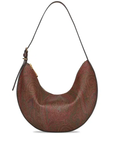Etro Designer Paisley Hobo Handbag In Coated Canvas For Women In Brown