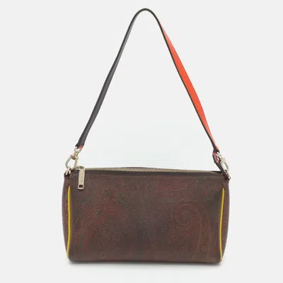 Pre-owned Etro Brown Paisley Print Coated Canvas Shoulder Bag