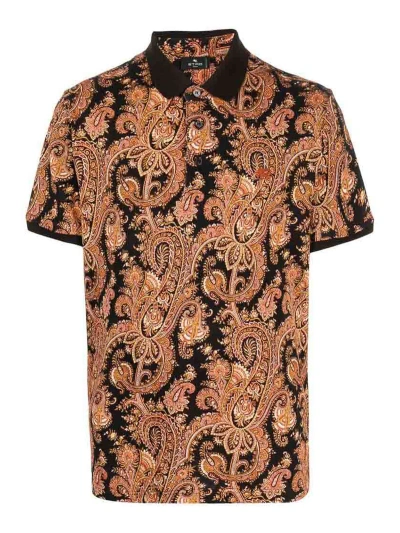 Etro Brown Paisley Print Polo Collar