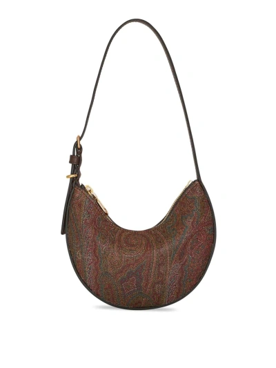 Etro Brown Paisley Print Shoulder Bag In Black