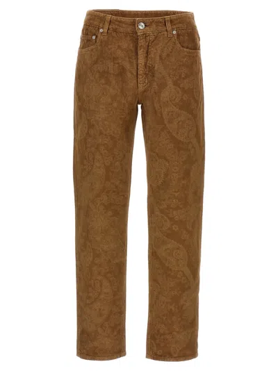 ETRO BROWN PAISLEY VELVET PANTS