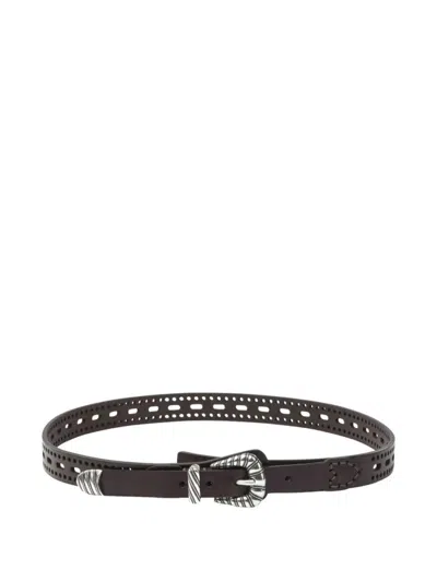 Etro Leather Belt With Perforated Details Belts Brown In Black