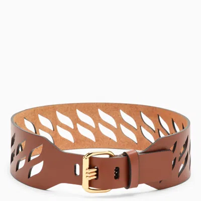 ETRO ETRO BROWN PERFORATED LEATHER BELT