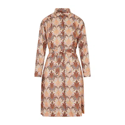 Etro Brown Printed Wool And Silk Dress For Women