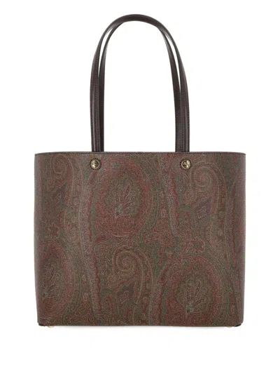 Etro Brown Shopper With All-over Jacquard Paisley Pattern In Canvas Woman