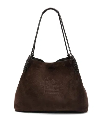 ETRO BROWN SUEDE CALF LEATHER SHOULDER BAG