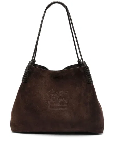ETRO BROWN SUEDE CALFSKIN SHOULDER BAG ETRO