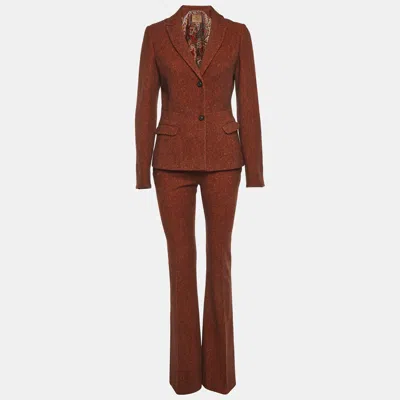 Pre-owned Etro Brown Tweed Regular Fit Pants Suit S/m