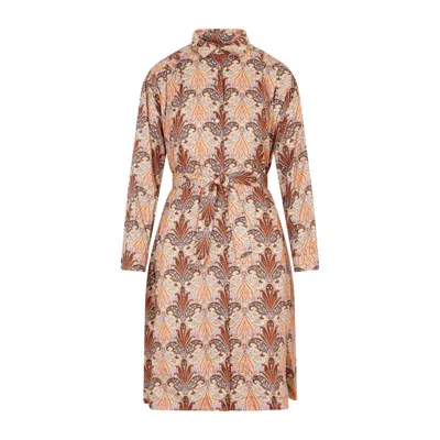 Etro Brown Wool And Silk Printed Shirt Dress