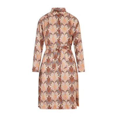 Etro Print Wool And Silk Shirt Dress In Brown