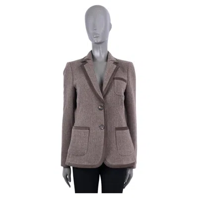 Pre-owned Etro Brown Wool Herringbone Corduroy Trim Blazer Jacket 44 L