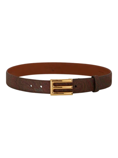Etro Logo-buckle Paisley Leather Belt In Brown