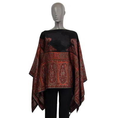 Pre-owned Etro Burgundy Black 2019 Embroidered Paisley Poncho Blouse Shirt Os In Red