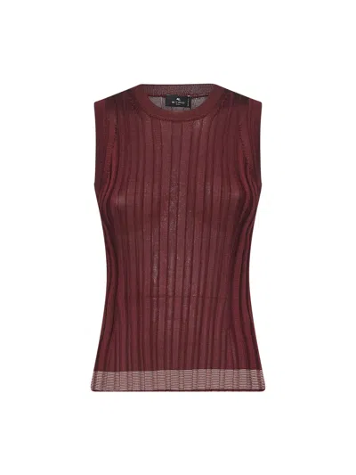 Etro Burgundy Flat Ribbed Knit Top