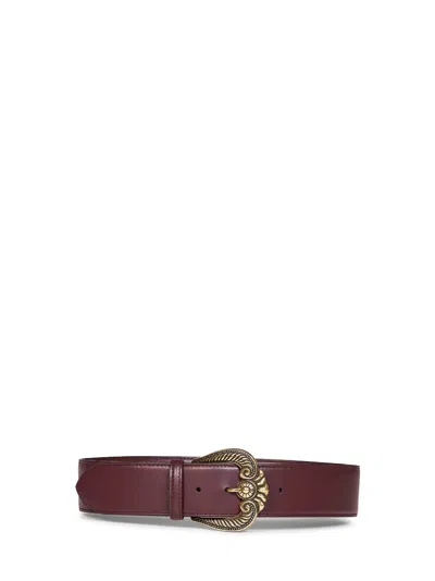 Etro Burgundy Leather Belt With Paisley Buckle In Transparent