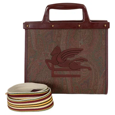 Pre-owned Etro Burgundy Paisley Canvas 2023 Love Trotter Medium Tote Bag In Red