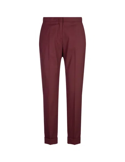 Etro Burgundy Stretch Wool Cropped Trousers In Purple