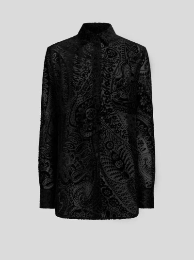ETRO , BURNOUT VELVET SHIRT WITH FLORAL PAISLEY MOTIF, WOMAN, BLACK, SIZE 46