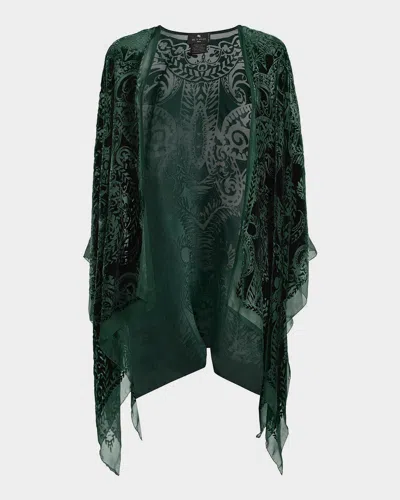 Etro Burnout Velvet Silk-blend Cape In Green