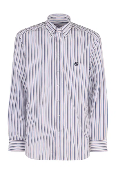 Etro Men's Stripede Cotton Shirt In White